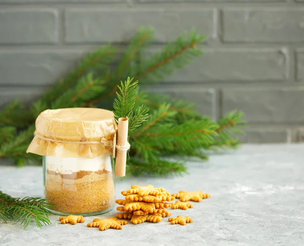 Ginger Biscuit Snowflakes Bank Ingredients Biscuits Christmas New Year — Stock Photo, Image