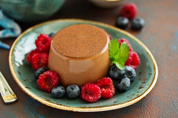 Delicious Home Made Chocolate Dessert Panna Cotta Cream Caramel Caramel — Stock Photo, Image