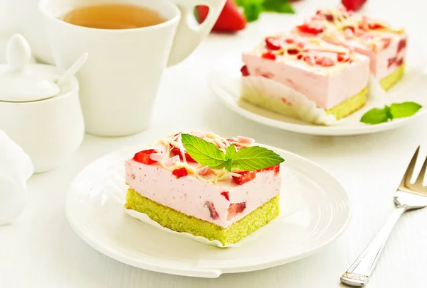 Cheesecake Strawberries Food Background — Stock Photo, Image