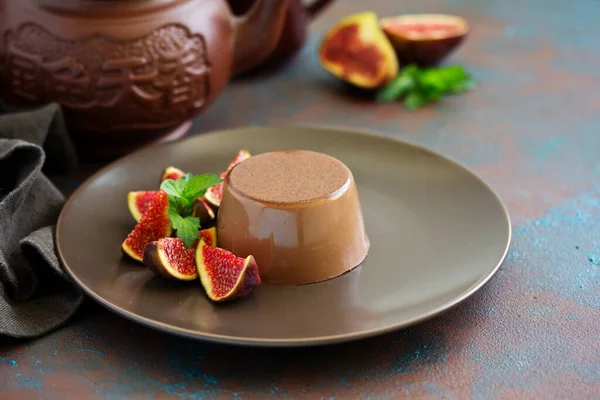 Délicieux Dessert Chocolat Maison Panna Cotta Crème Caramel Crème Anglaise — Photo