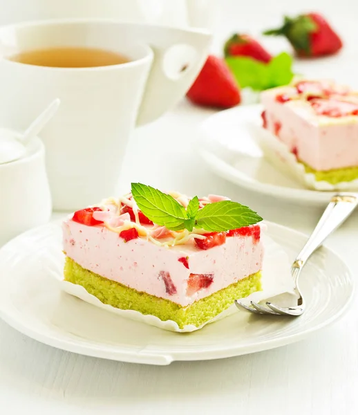 Gâteau Fromage Aux Fraises Fond Alimentaire — Photo