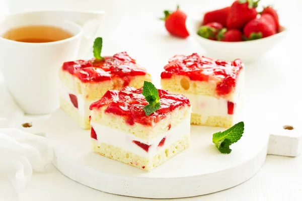 Gâteau Fromage Aux Fraises Fond Alimentaire — Photo