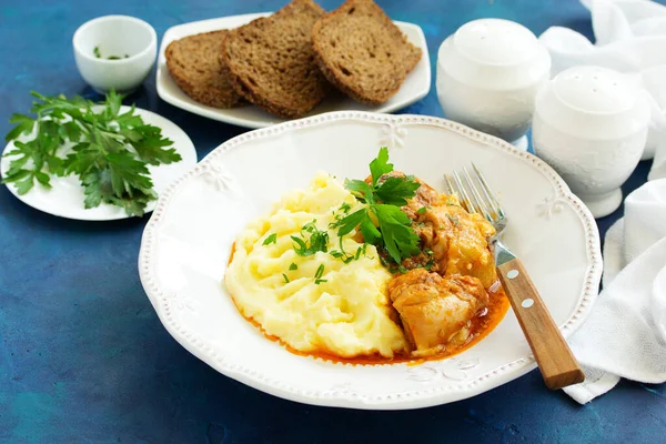 Chicken Ragout Paprika Mashed Potatoes — Stock Photo, Image