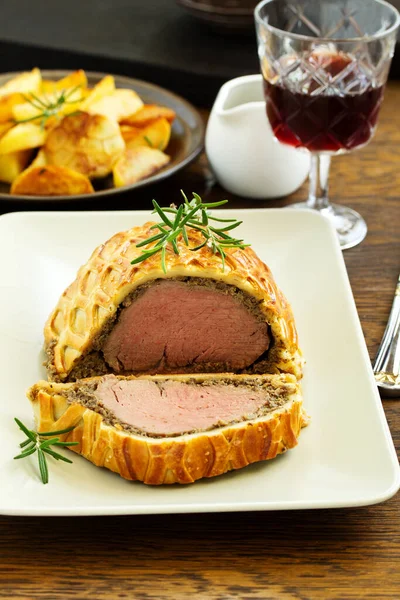 Homemade Christmas Beef Wellington Pastry Crust Stock Picture