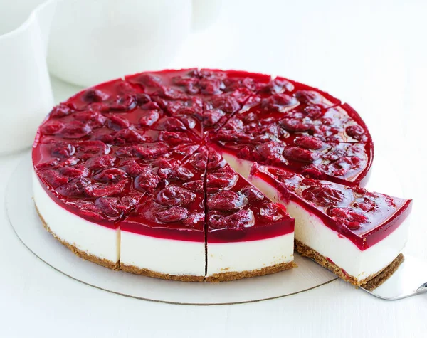 Cold Cheesecake Cherry Jelly Stock Picture