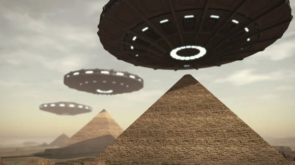 Bazı UFO ile Mısır'daki Giza platformu — Stok fotoğraf