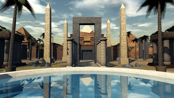 Oasis and architecture of Ancient Egypt — Stock Photo, Image