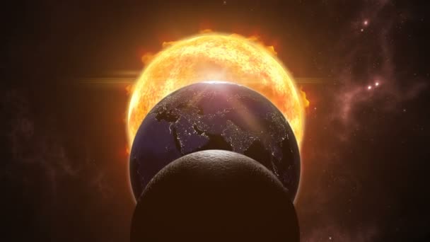animation du soleil éclipsé par la lune et la terre 