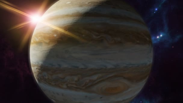 Guld Jupiter horoskop symbol på förgrunden av planet — Stockvideo