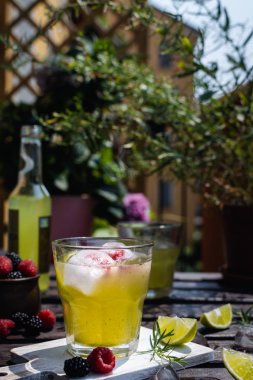 Soğuk serinletici tarhun, böğürtlen ve ahududu limonatasıyla