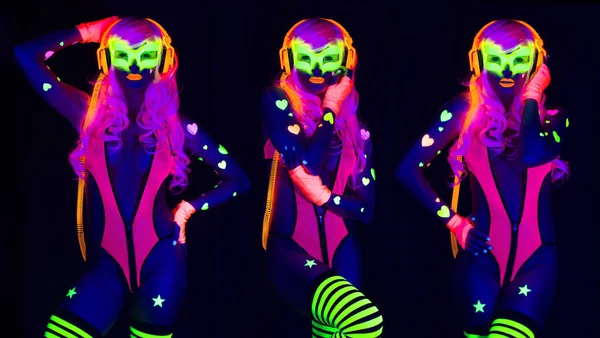 Sexy neon uv dancer brilho — Fotografia de Stock