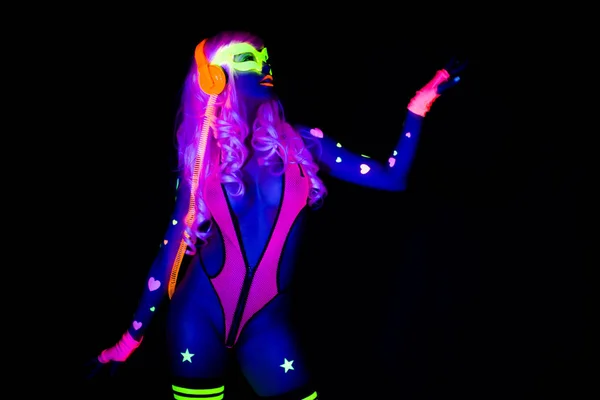 Sexy neon uv blask tancerz — Zdjęcie stockowe