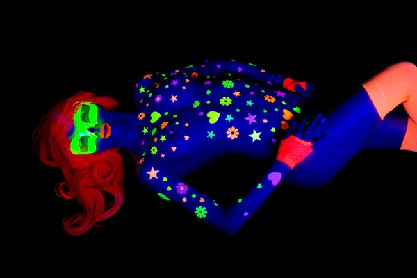 Fény uv neon szexi disco női cyber baba — Stock Fotó
