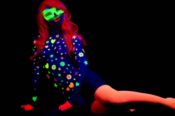 Kızdırma uv neon disko seksi kadın cyber bebek — Stok fotoğraf