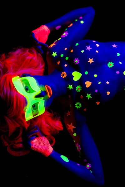 Fény uv neon szexi disco női cyber baba — Stock Fotó