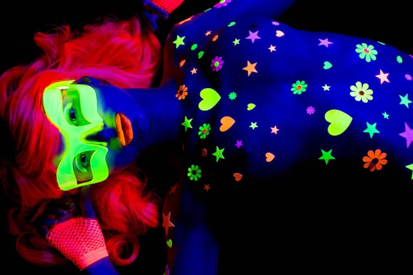Glow uv neon sexig disco kvinnliga cyber docka — Stockfoto
