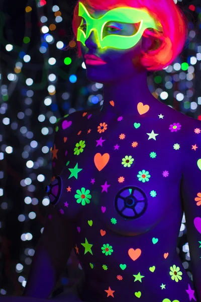 Gloeien uv neon sexy disco vrouwelijke cyber pop robot elektronisch speelgoed — Stockfoto