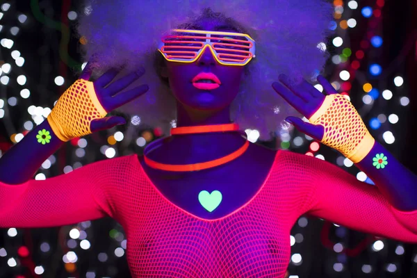 Glow uv neon sexy disco female cyber doll robot electronic toy — Stock Photo, Image