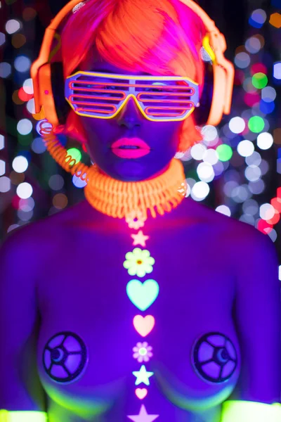 Gloeien uv neon sexy disco vrouwelijke cyber pop robot elektronisch speelgoed — Stockfoto