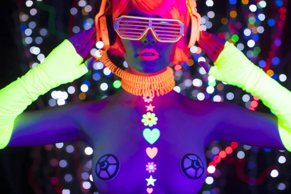 Glow uv neon sexy disco female cyber doll robot electronic toy — Stock Photo, Image