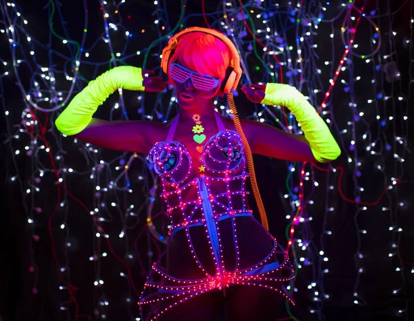 Glow uv neon sexy disco female cyber doll robot electronic toy — Stock Photo, Image