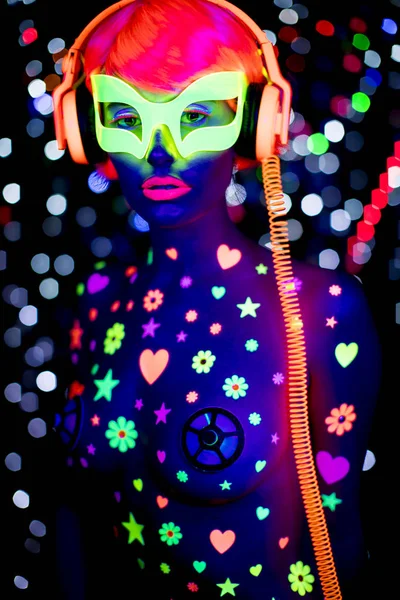 Glow uv neon sexy disco female cyber doll robot electronic toy — Stock Photo, Image