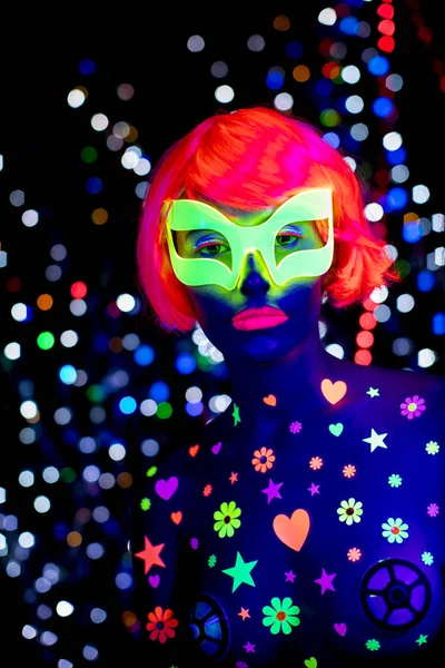 Brilho uv neon sexy disco feminino cibernético boneca robô eletrônico brinquedo — Fotografia de Stock