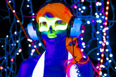 glow uv neon sexy disco female cyber doll clipart