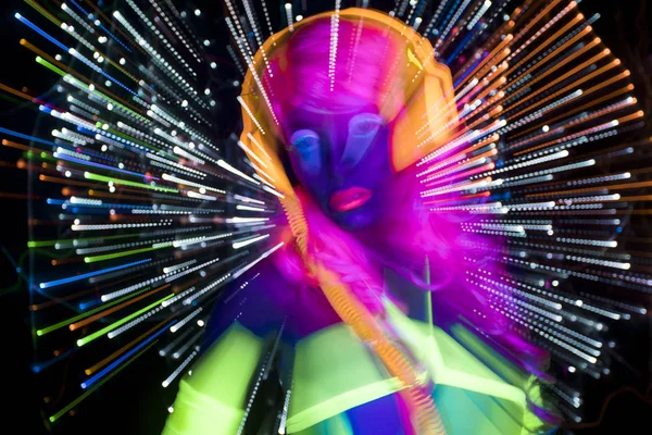 Glow uv neon sexy disco female cyber doll — Stock Photo, Image