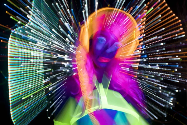 Glow uv neon sexy disco female cyber doll — Stock Photo, Image