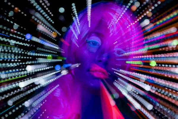 Glow uv neon sexy disco female cyber doll — Stock Photo, Image