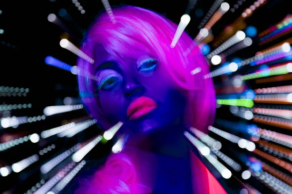 Glow uv neon sexy disco female cyber doll — Stock Photo, Image