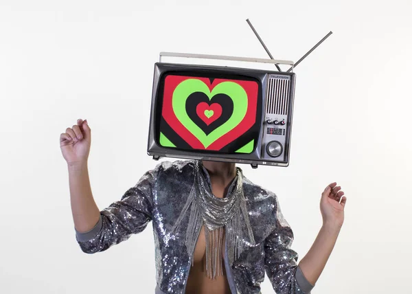 テレビの頭の女性 — ストック写真