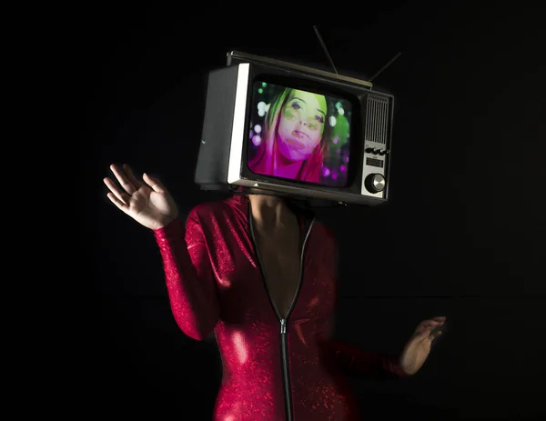 テレビの頭の女性 — ストック写真