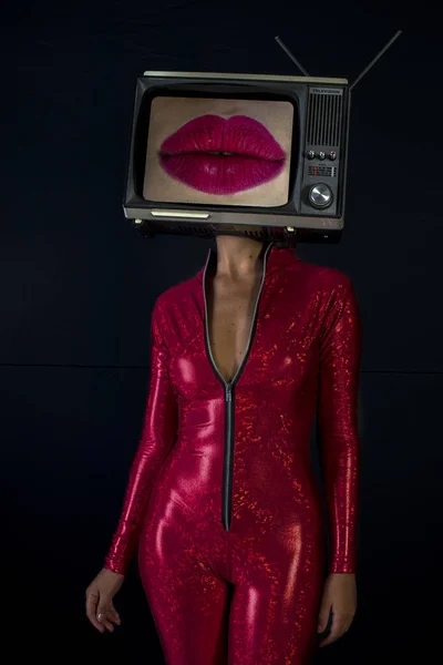 TV huvud kvinna läppar — Stockfoto
