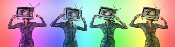 TV head woman with eye video — стоковое фото