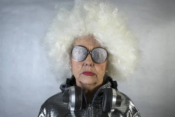 Grandma partying disco — стоковое фото