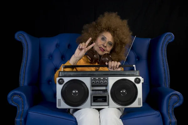 Grandma DJ partying — Stock Photo, Image