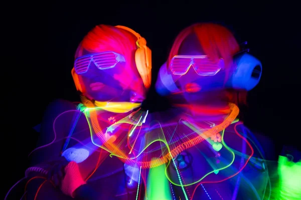 Leuchten UV Neon sexy Disco weibliche Cyber-Puppe — Stockfoto