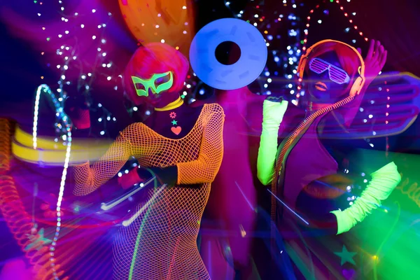 辉光紫外霓虹迪斯科派对 — 图库照片