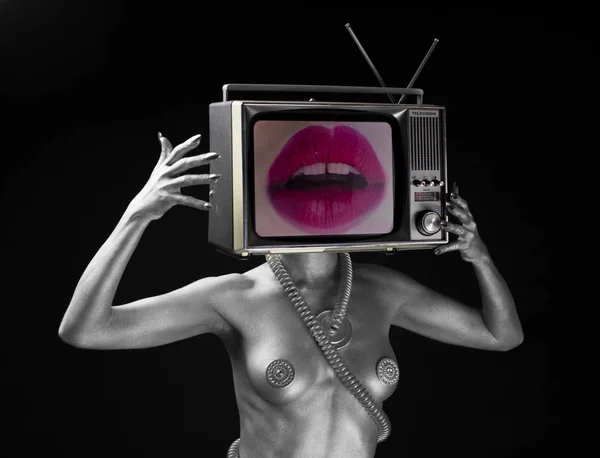 Tv testa labbra robotica donna ballerina — Foto Stock