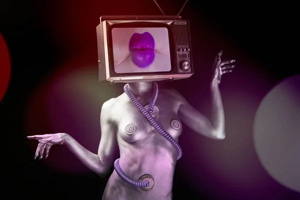 Telewizor głowy usta woman robotycznych tancerz — Zdjęcie stockowe