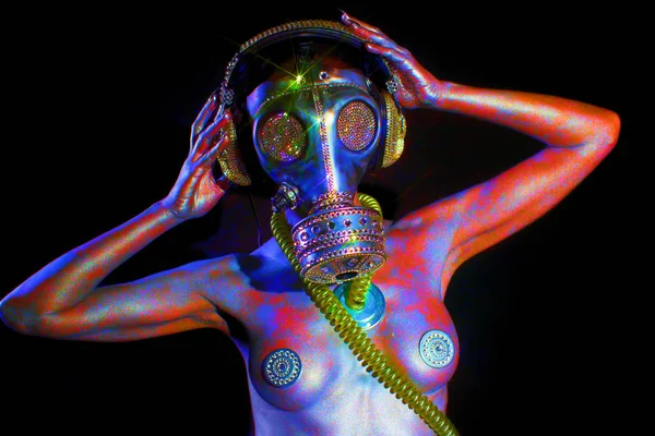 Gasmask erotiska sexiga gogo dansare freaky sparkle — Stockfoto