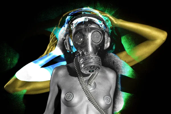 Gasmask erotiska sexiga gogo dansare freaky sparkle — Stockfoto