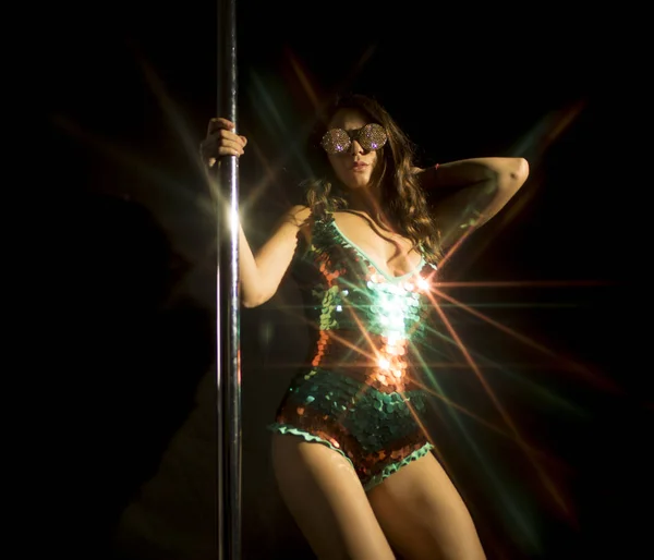 Pole dancer sexy woman luxury sparkles — Stock Photo, Image