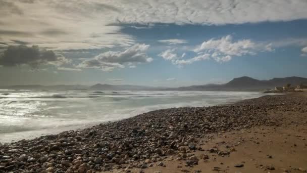 Timelapse Video Pláž Pobřeží Azohia Murcia Španělsko Větrný Den — Stock video