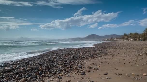 Timelapse Wideo Plaża Wybrzeże Azohia Murcji Hiszpania Wietrzny Dzień — Wideo stockowe