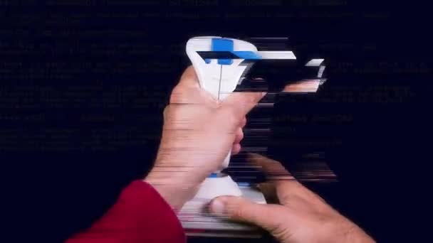 Male Hands Using Retro Computer Arcade Game Joystick — Stock Video