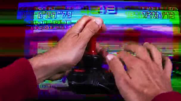 Чоловічі Руки Використовують Ретро Комп Ютерні Аркадні Ігри Джойстик — стокове відео