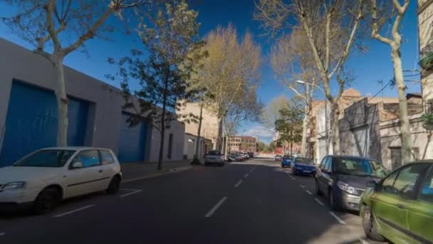 Hyperlaspe Pov Shot Travelling Streets Barcelona Poblenou District — Stock Video